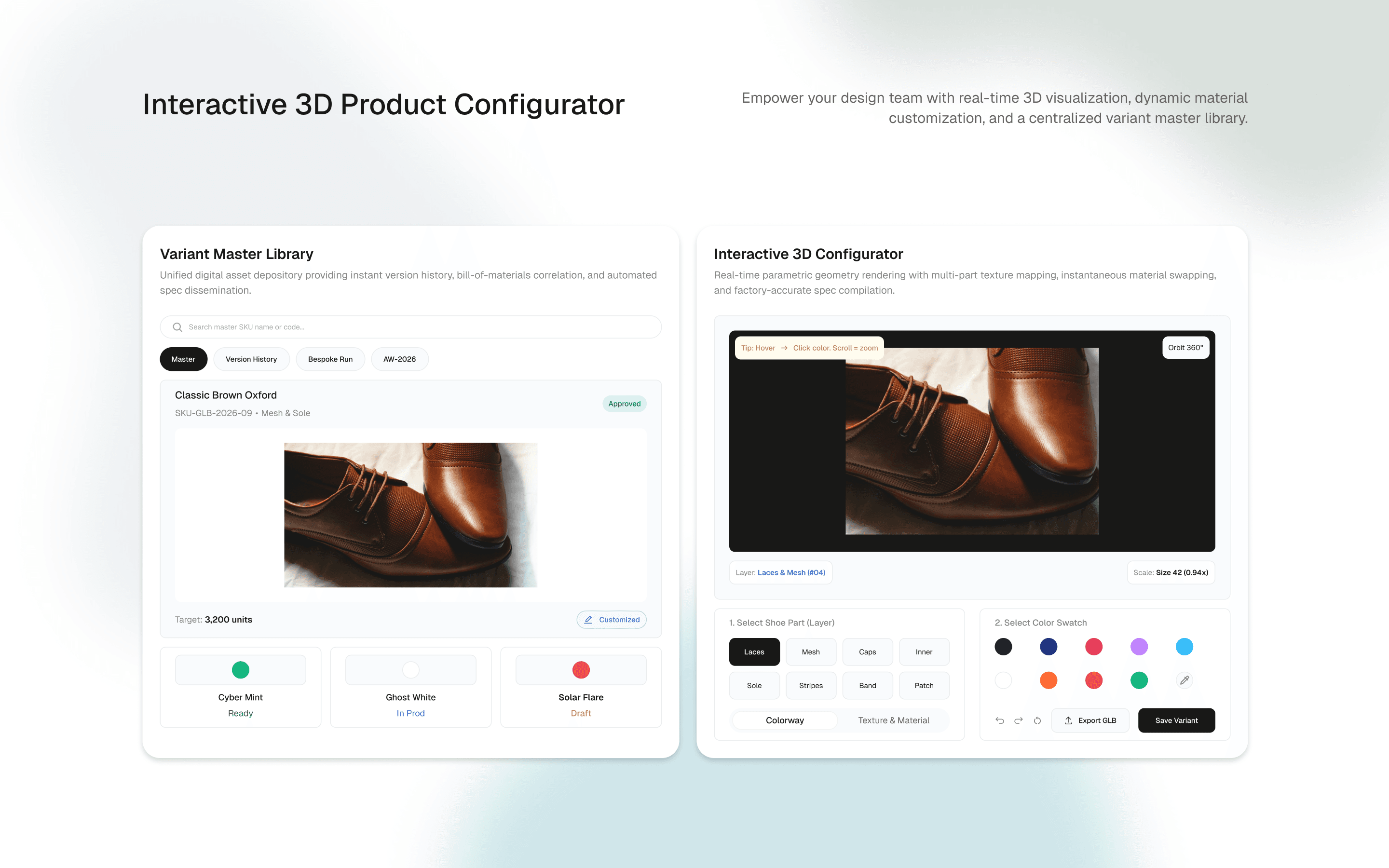 Interactive 3D product configurator and variant master library