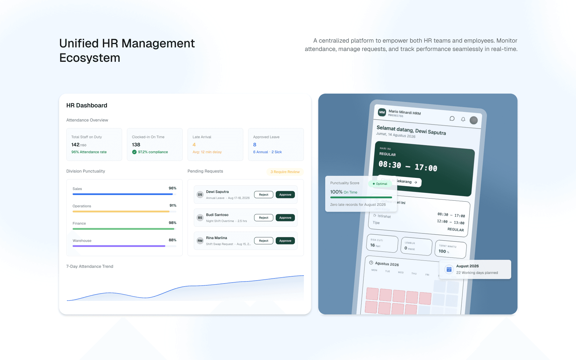Unified HR — web dashboard and the staff mobile app